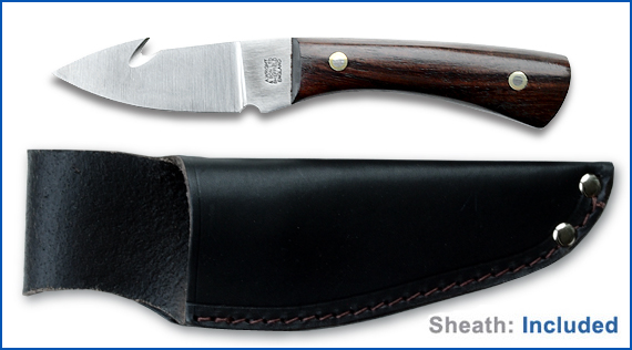 Wood handle Skinning knife in leather sheath